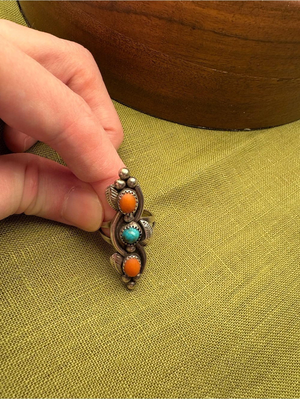 Vintage southwest turquoise and choral ring
